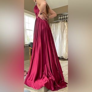 Sherry Hill-Burgundy Silk/Satin Prom Dress